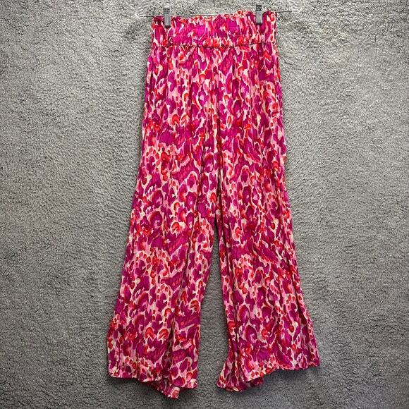 Umgee Medium Pink Wide Leg Full Flowy Pants Elastic Waist Resort Vacation Beach - Picture 8 of 8